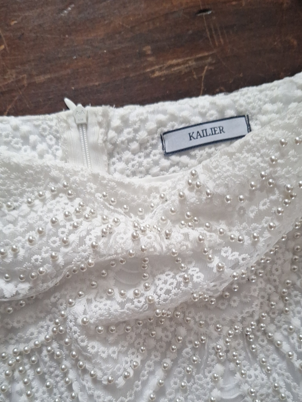 Kailier White Lace Pearl-Embellished Skirt